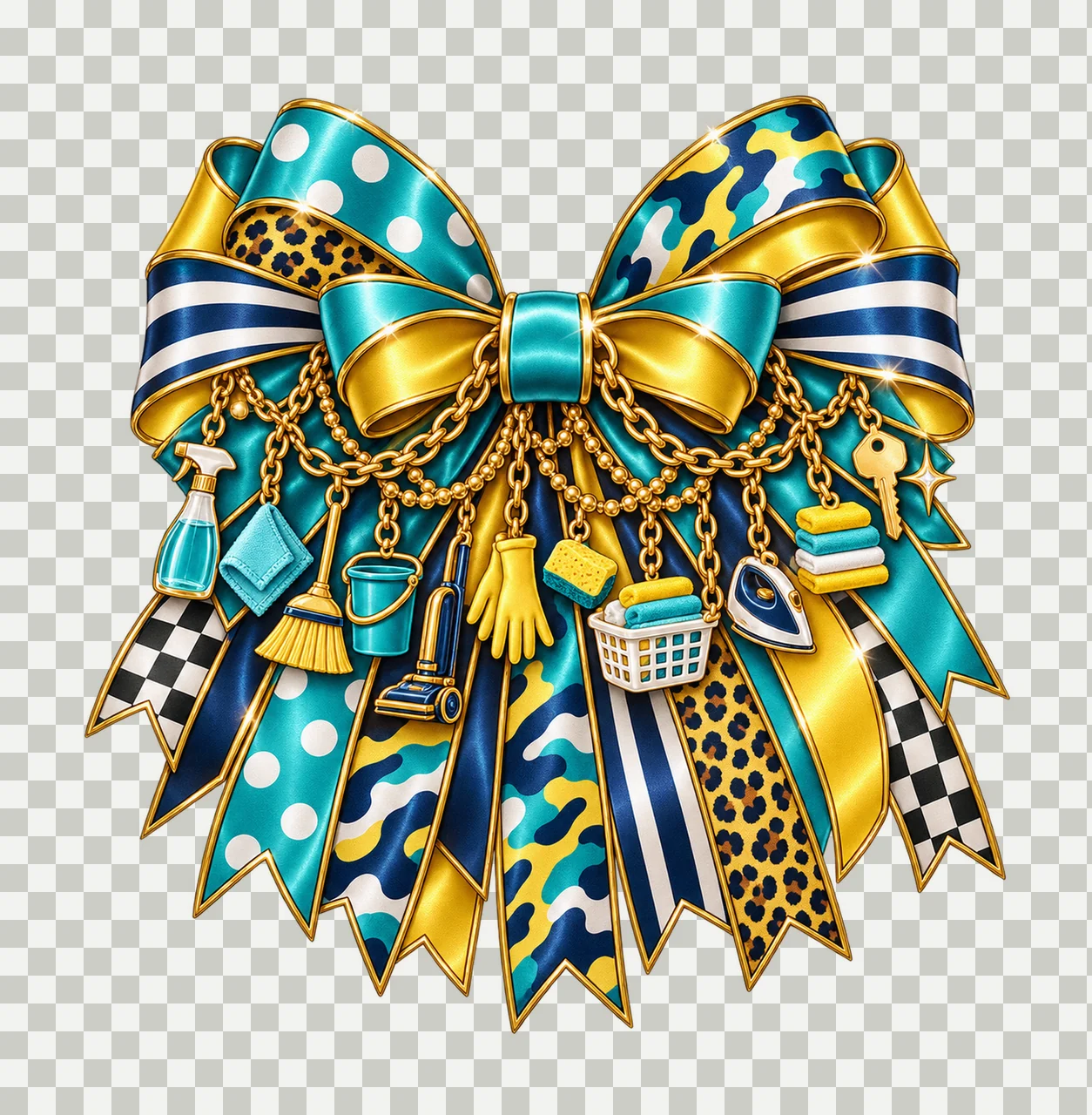 Housekeeper Bow Charm PNG, Gold Chain Charms, Transparent Sublimation Design, Digital Download transparency and detail preview thumbnail