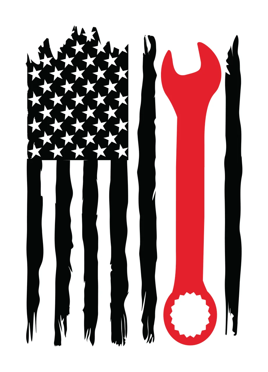 Flag A Vertical Wrench Silhouette Beside Distressed Graphic stars