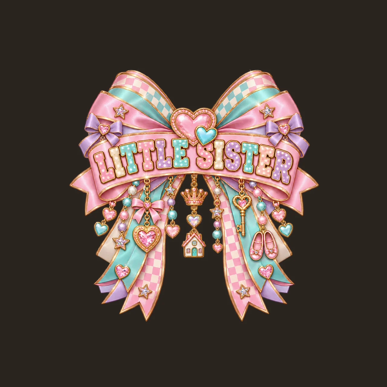 Little Sister Bow Charm PNG, Patterned Coquette Bow Clipart, Transparent Sublimation Digital Download contrast preview thumbnail
