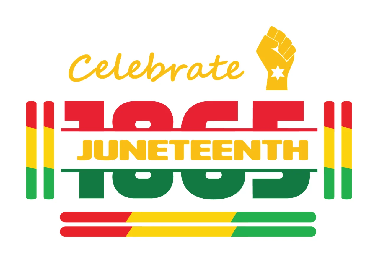 Black Celebrate 1865 Juneteenth Text Graphic raised fist star