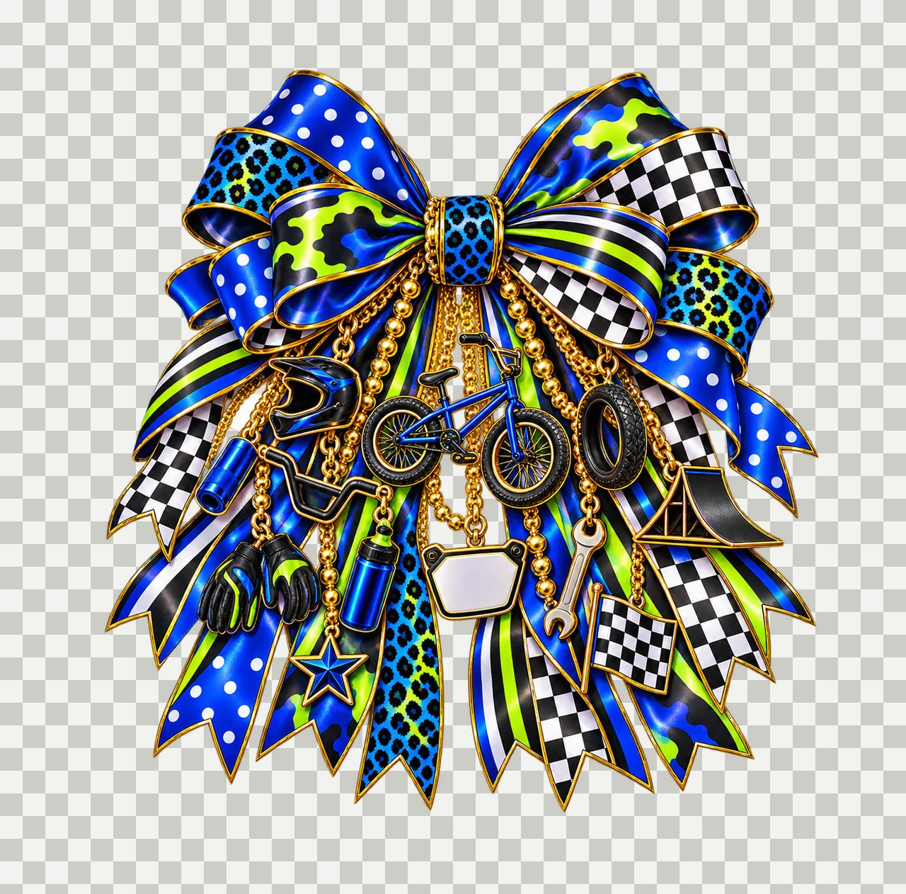 BMX Rider Bow Charm PNG, Gold Chain Charms, Transparent Sublimation Design, Digital Download transparency and detail preview thumbnail