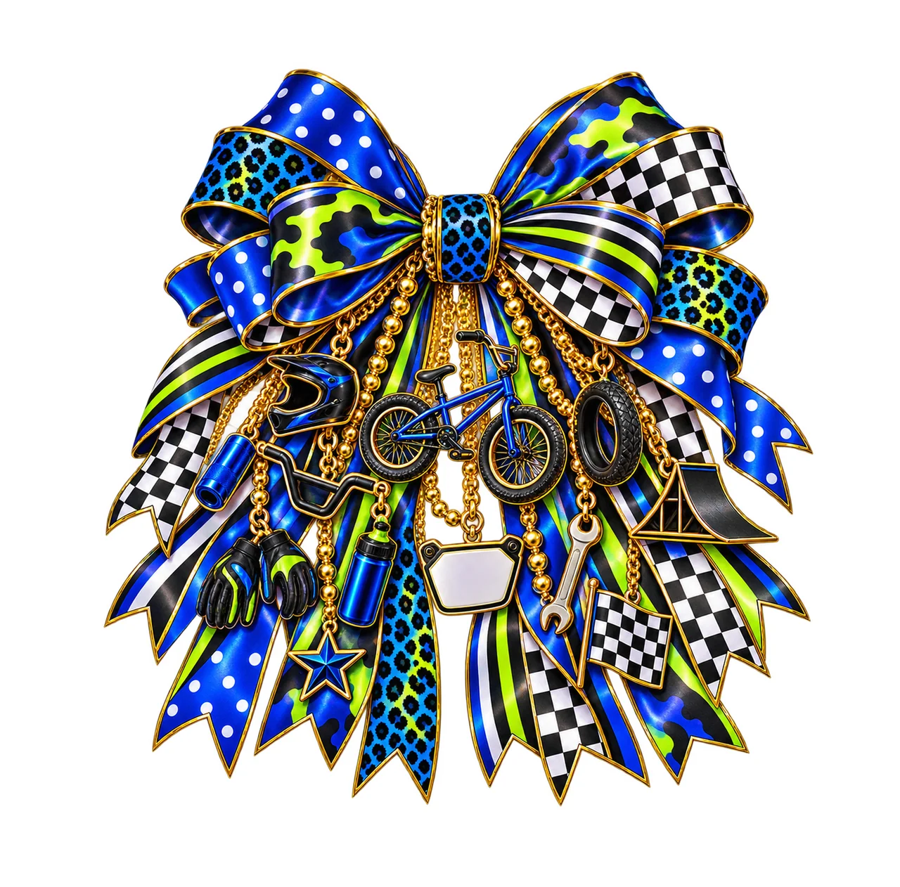 BMX Rider Bow Charm PNG, Gold Chain Charms, Transparent Sublimation Design, Digital Download