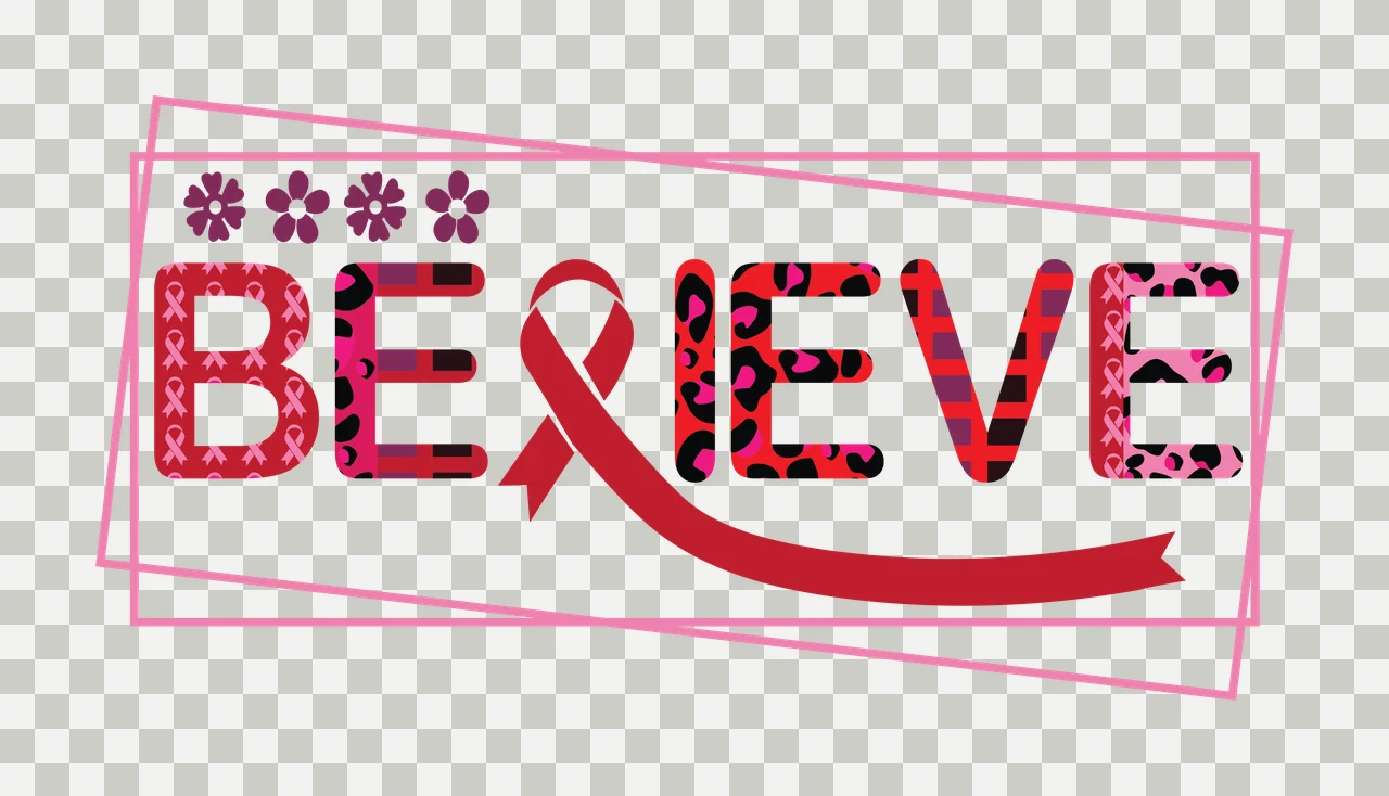 Ribbon Believe Text With Awareness informing letters flowers transparency and detail preview thumbnail