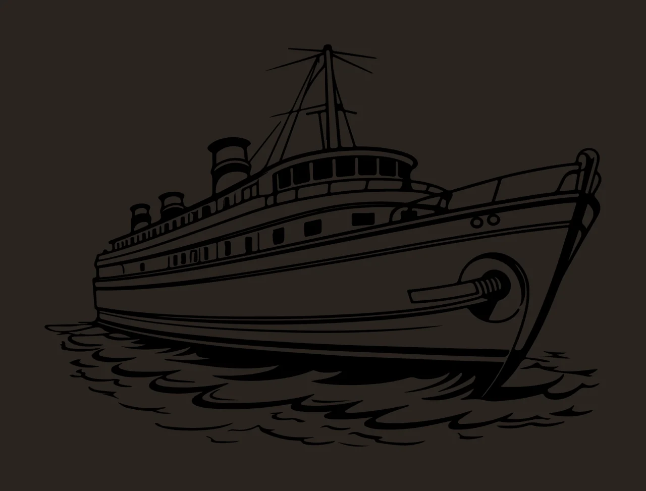 Ship Large Steamship On Water Silhouette Floating waves smoke stacks contrast preview thumbnail