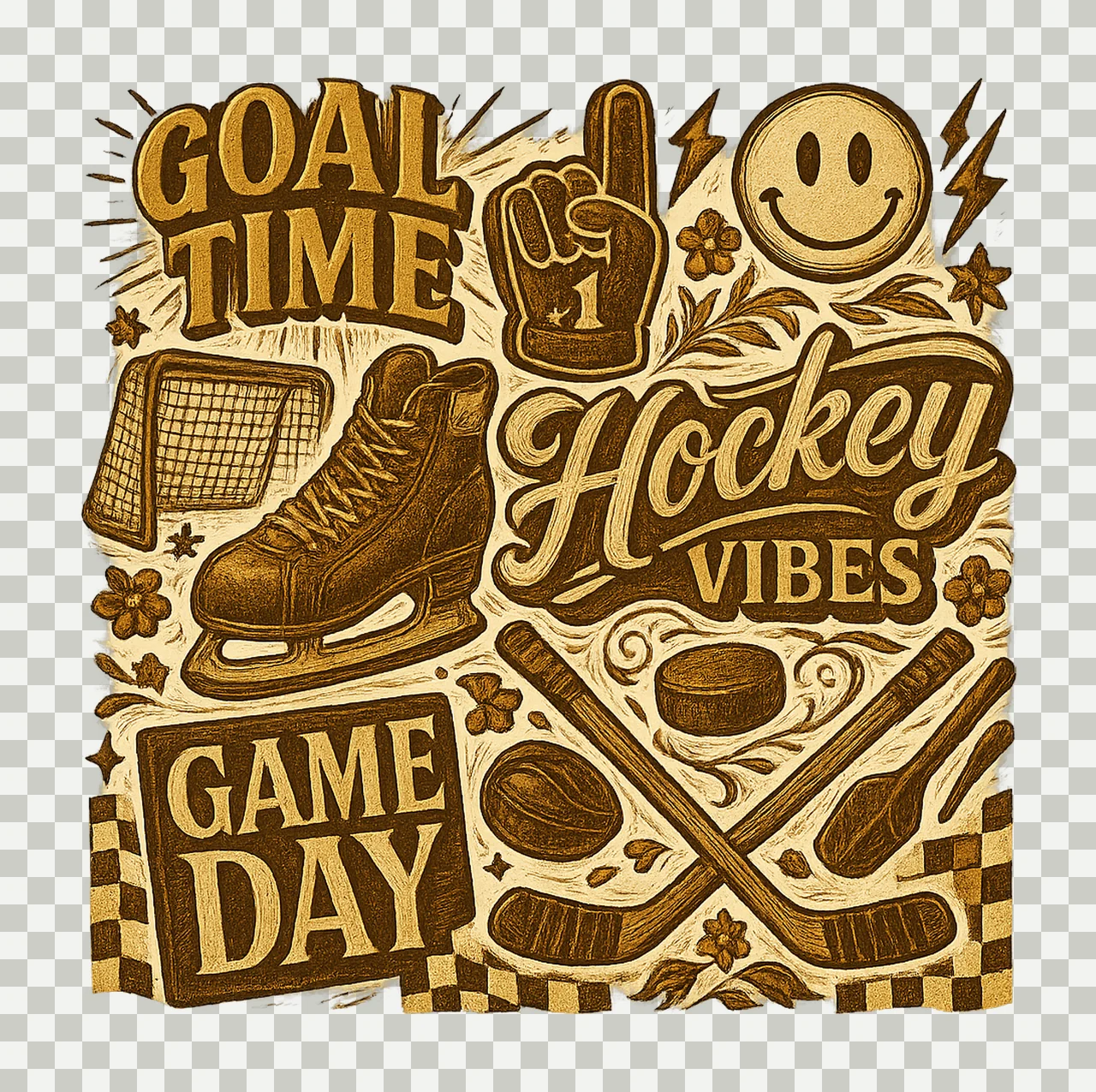Retro Hockey Vibes Vintage Checkered Sublimation Design transparency and detail preview thumbnail