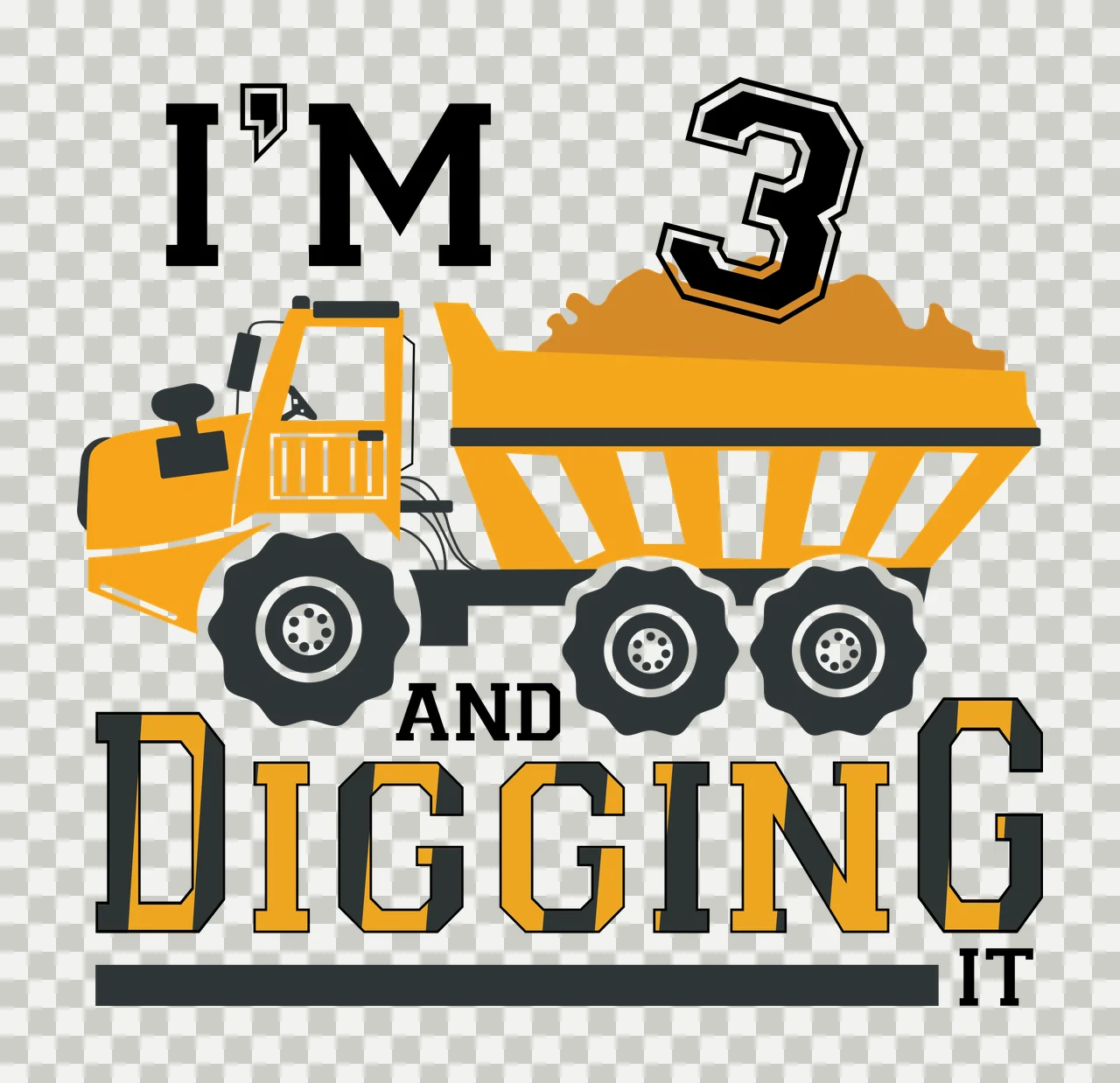 Construction Am Digging dump truck number black 1 4 F16 huge BIRTHDAY transparency and detail preview thumbnail