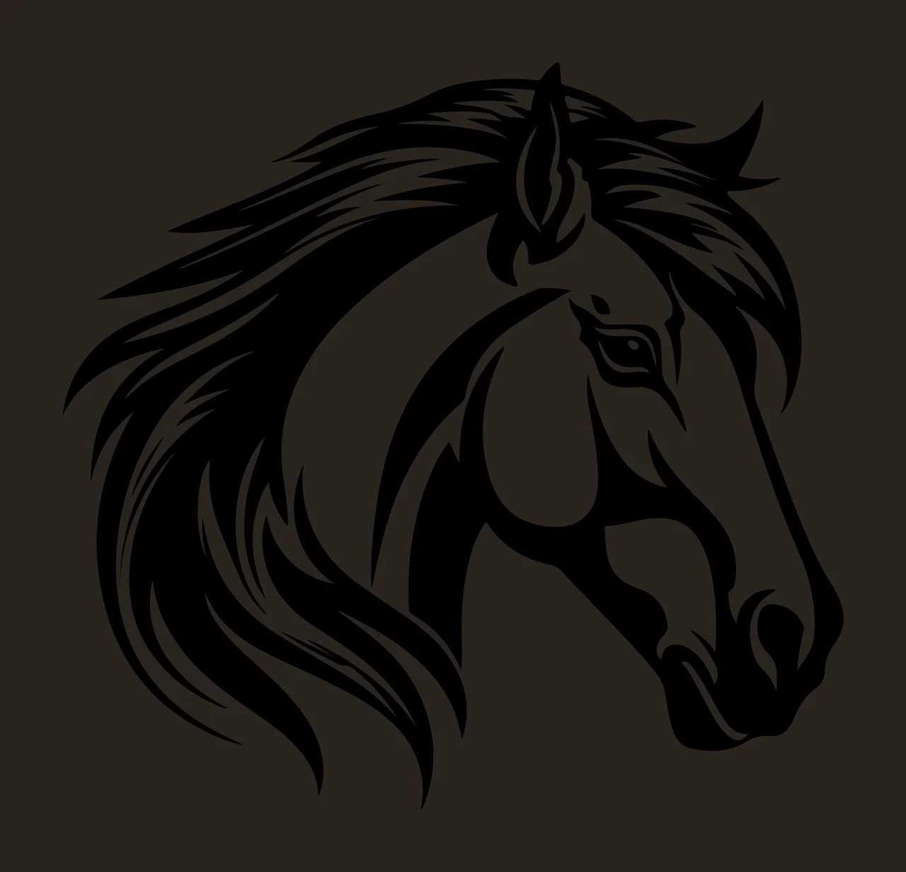 Horse Head Black And White Profile mane eye ear muzzle stencil contrast preview thumbnail