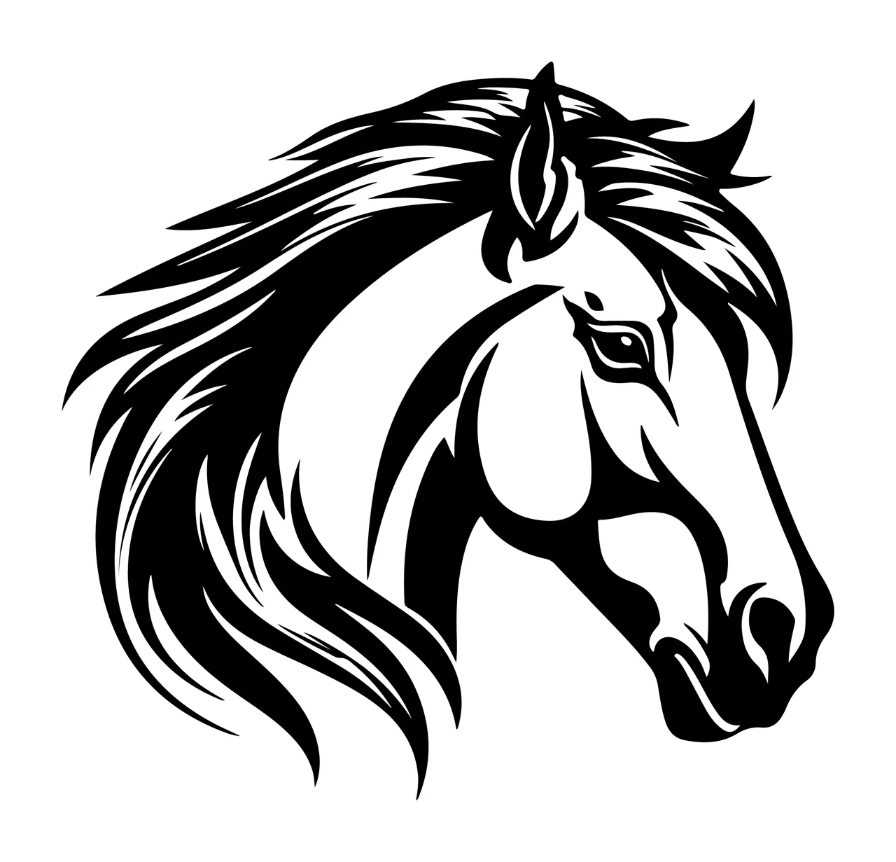 Horse Head Black And White Profile mane eye ear muzzle stencil
