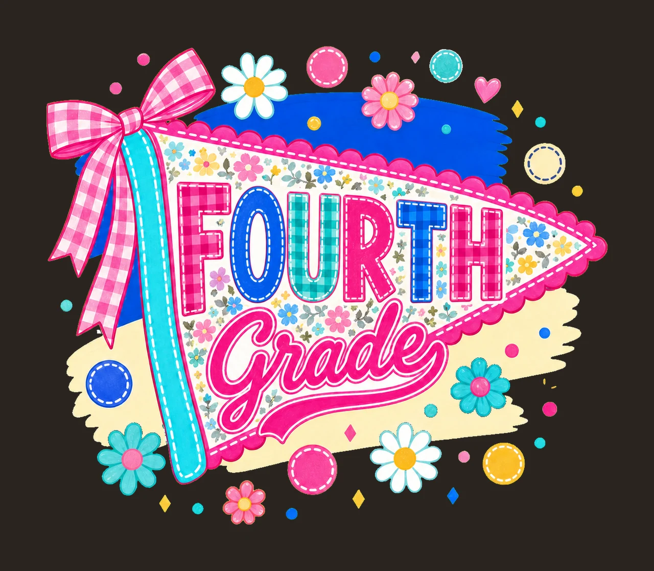 Neon Preppy Back to School Pennant Flag Design Variation A contrast preview thumbnail