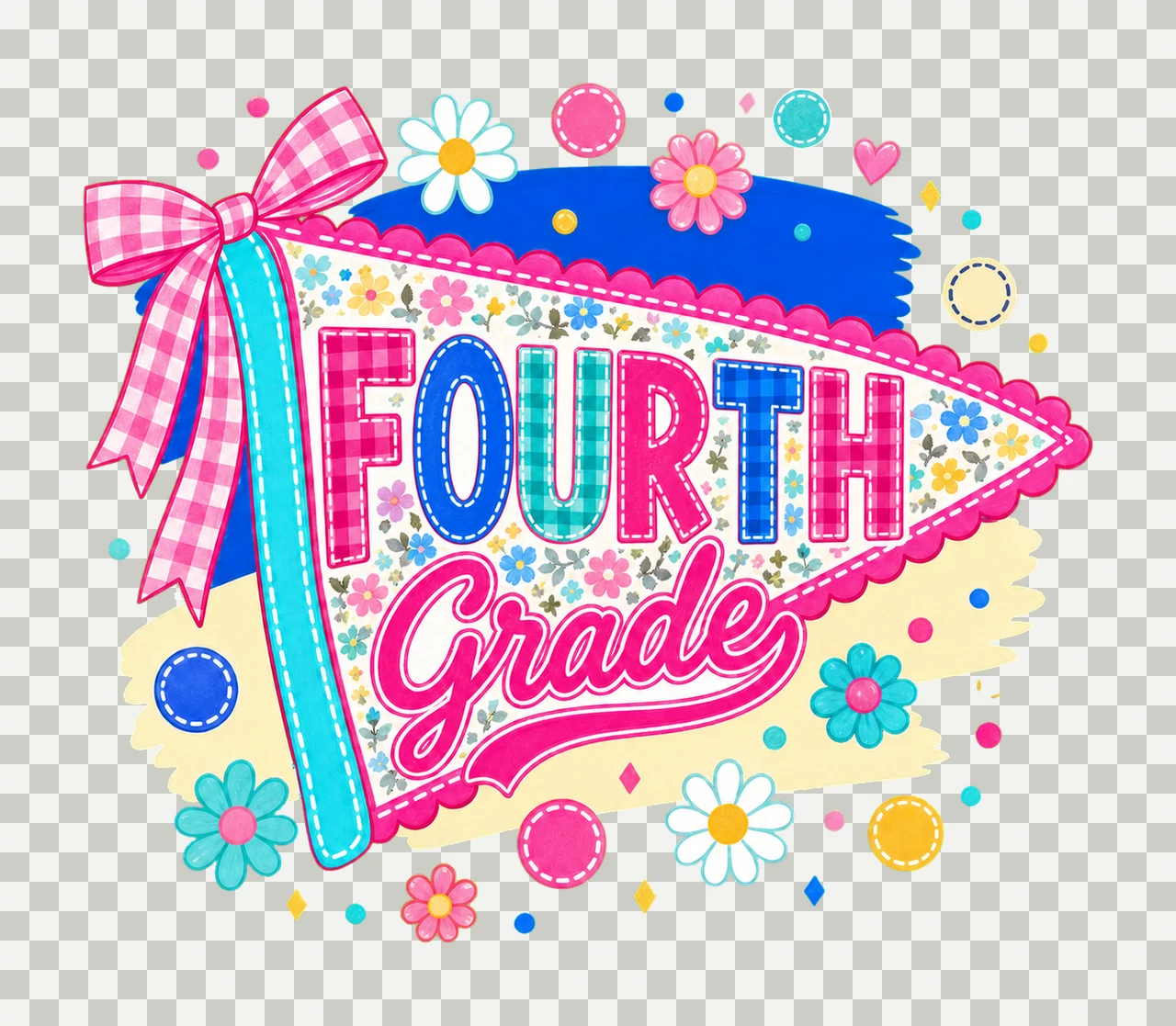 Neon Preppy Back to School Pennant Flag Design Variation A transparency and detail preview thumbnail