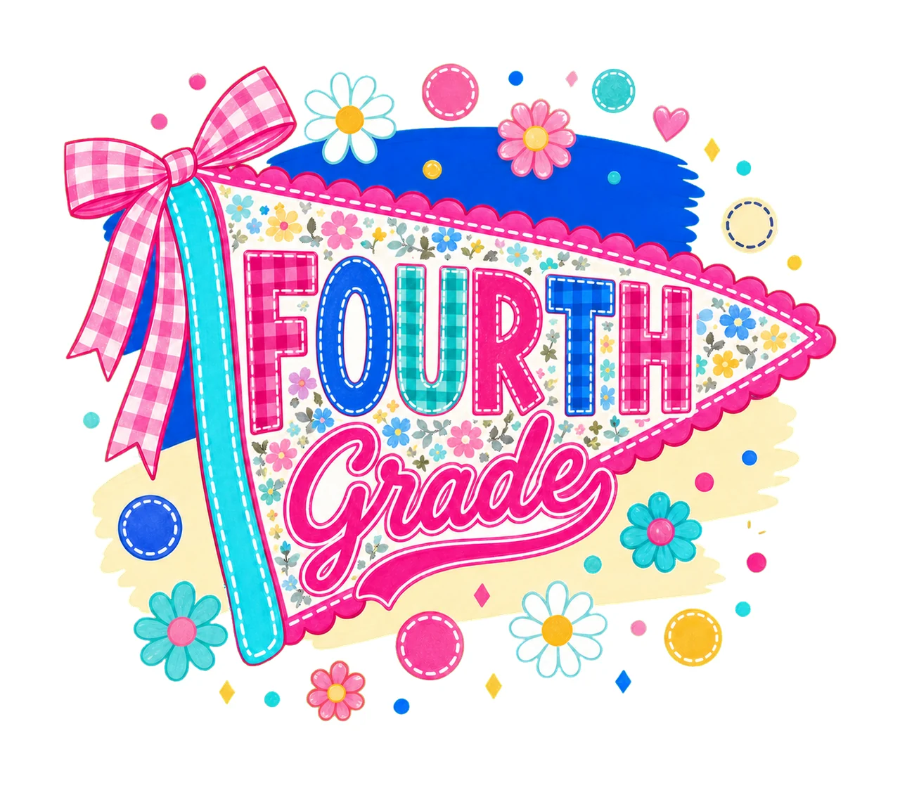 Neon Preppy Back to School Pennant Flag Design Variation A