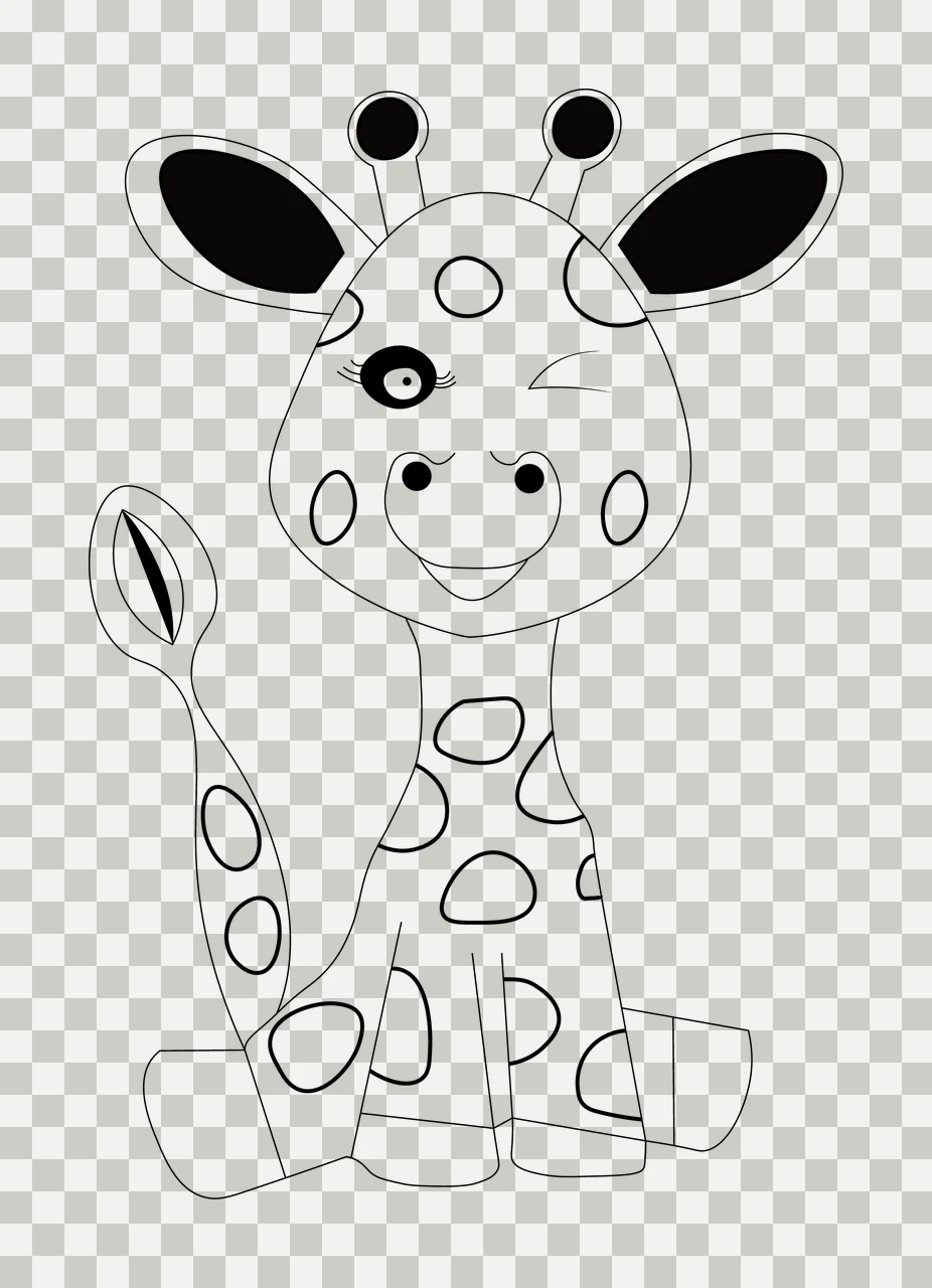 Animal Cute Winking Giraffe Line Drawing Sit Spots art Black transparency and detail preview thumbnail