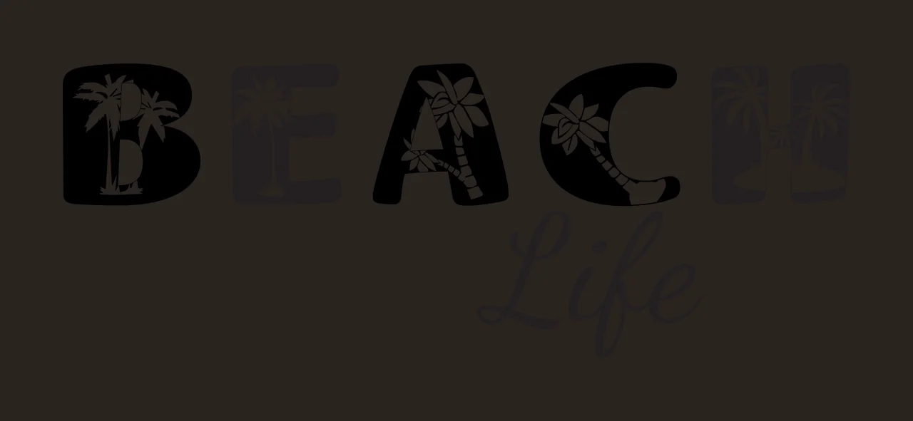 BEACH Life BEACH Life typographic design with B E A C H letters with palm trees and flowers inside and Life in cursive script in black and white contrast preview thumbnail