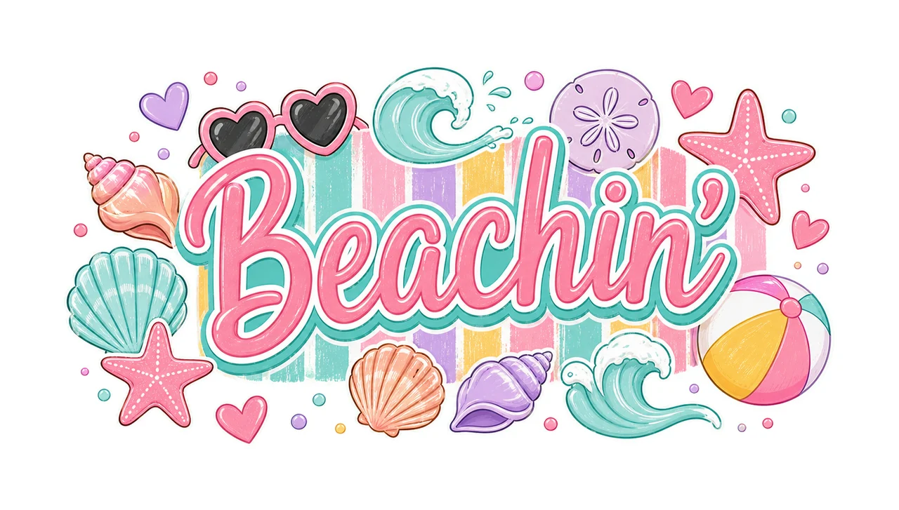 Everyday Summer Beachin Digital Design Girly Variation F