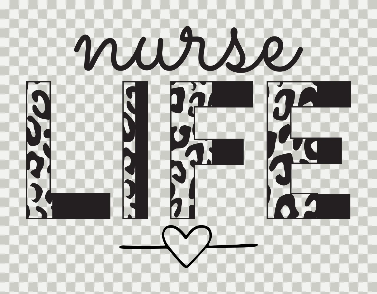 Nurse Life Text With Leopard Print And Heart typography Variation transparency and detail preview thumbnail