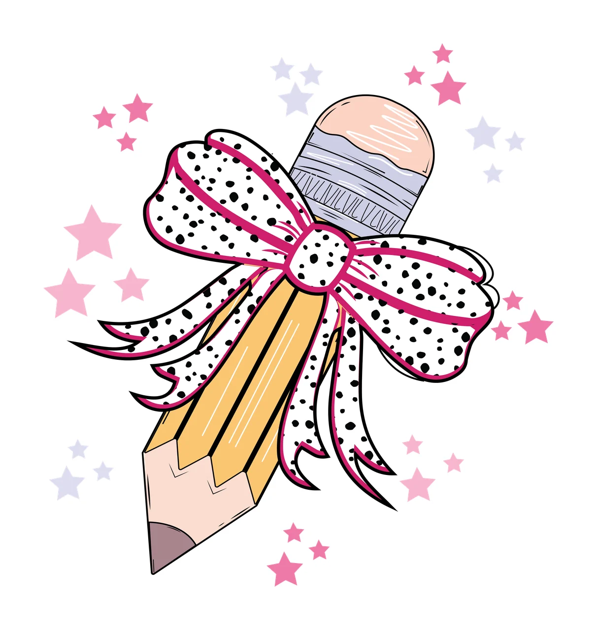 Crayon Silhouette With Decorative Stars bow star black decoration