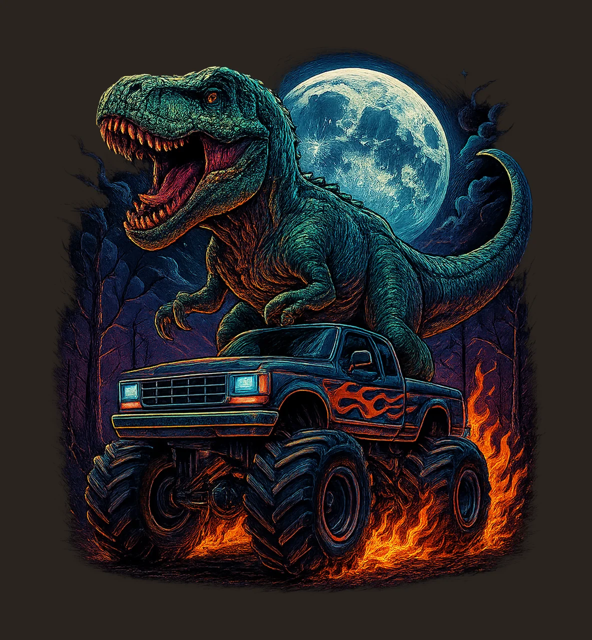 Monster Truck with Rex Dinosaur Artwork Sublimation Design contrast preview thumbnail