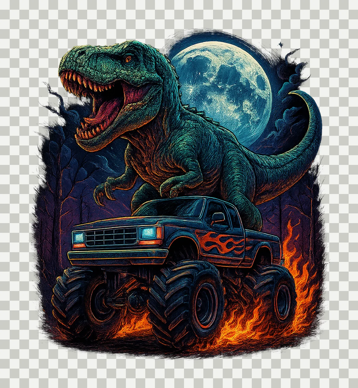 Monster Truck with Rex Dinosaur Artwork Sublimation Design transparency and detail preview thumbnail