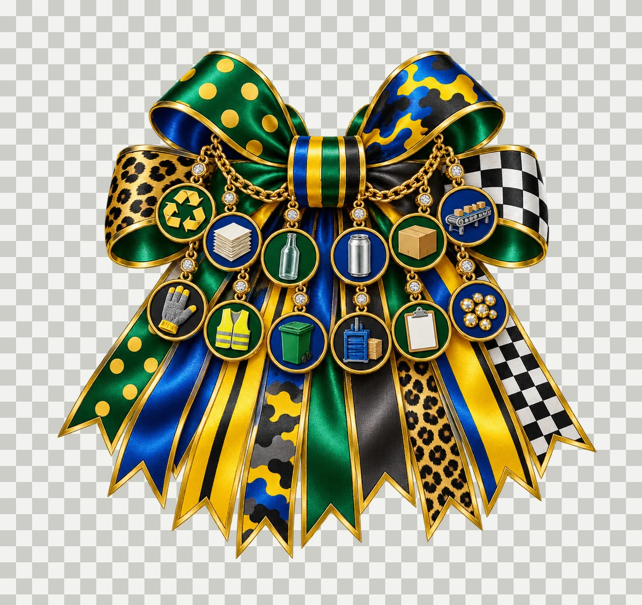 Recycling Professional Bow Charm PNG, Gold Chain Charms, Transparent Sublimation Design, Digital Download transparency and detail preview thumbnail