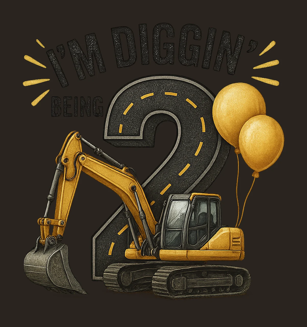 Construction Artwork Digger Tractor 2nd Birthday Variation B contrast preview thumbnail