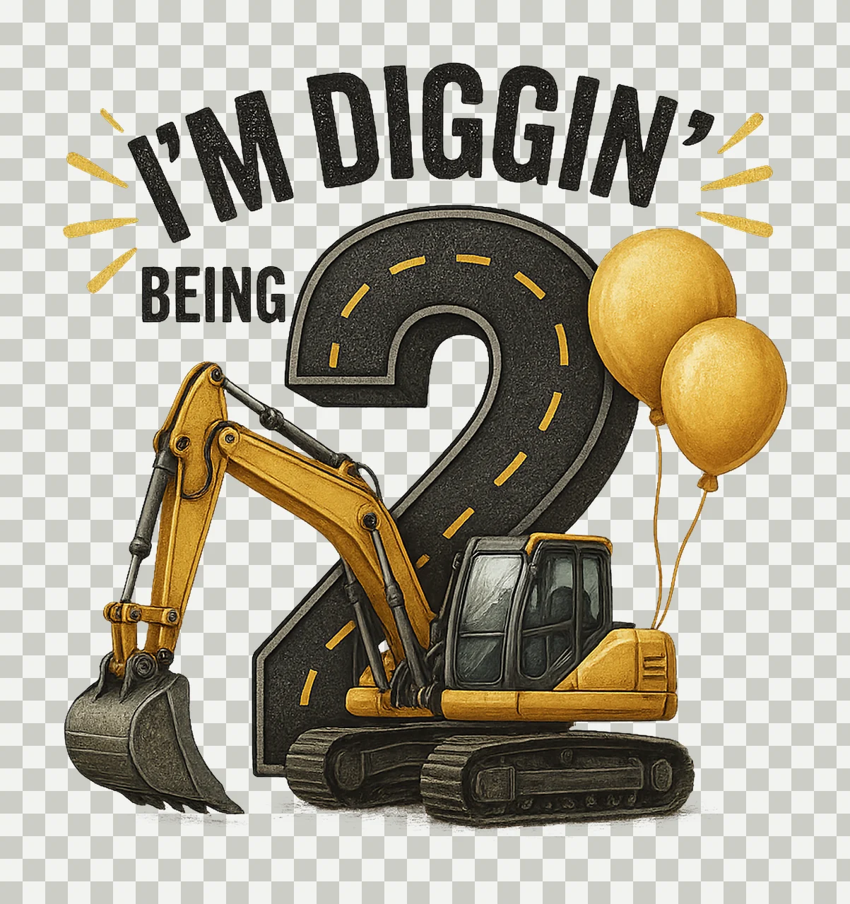 Construction Artwork Digger Tractor 2nd Birthday Variation B transparency and detail preview thumbnail