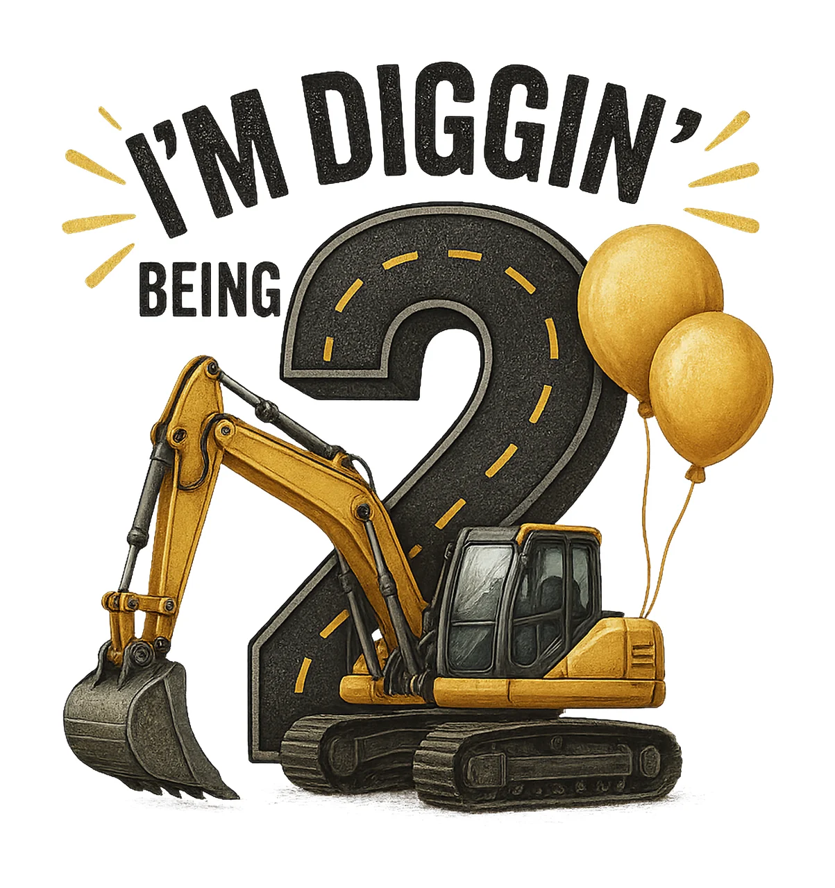 Construction Artwork Digger Tractor 2nd Birthday Variation B