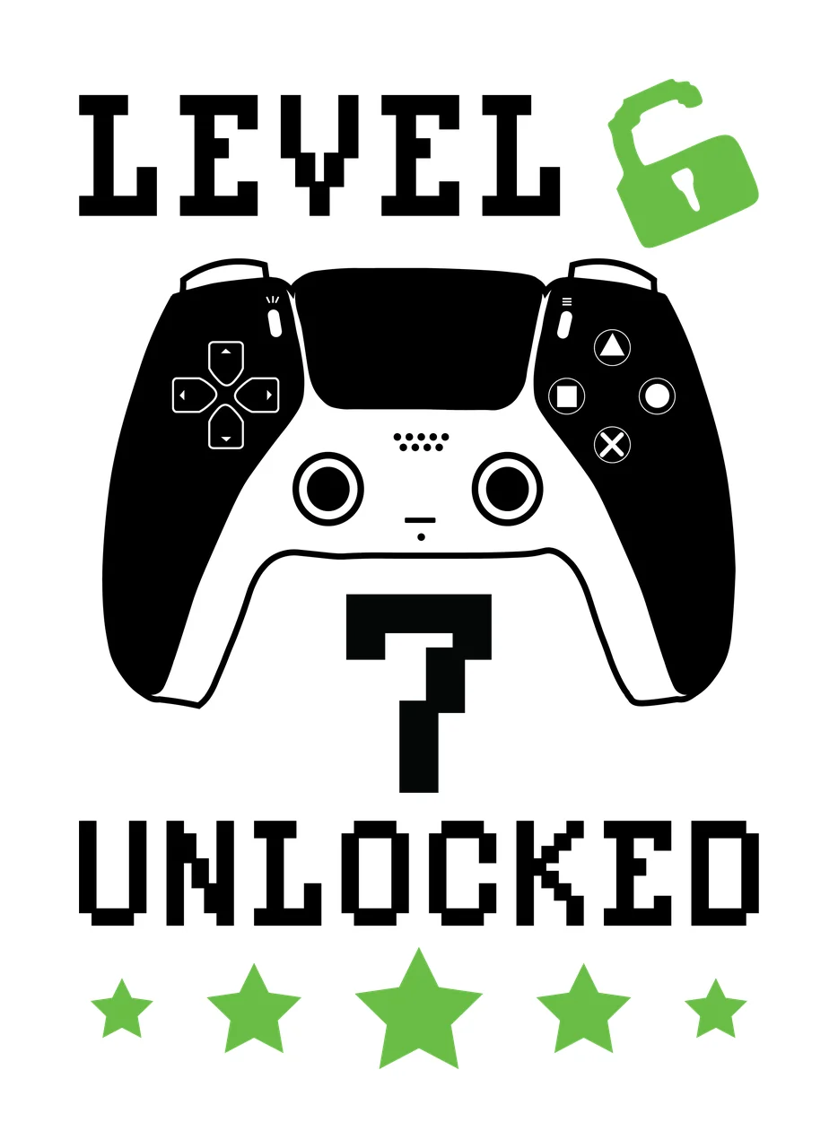 Level 6 7 Unlocked Gaming Controller Graphic locked lock stars