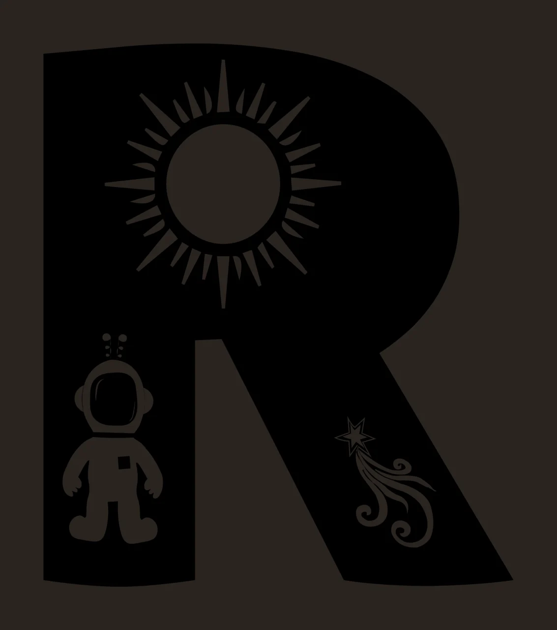 Space R Letter Astronaut And Sun contrast preview thumbnail
