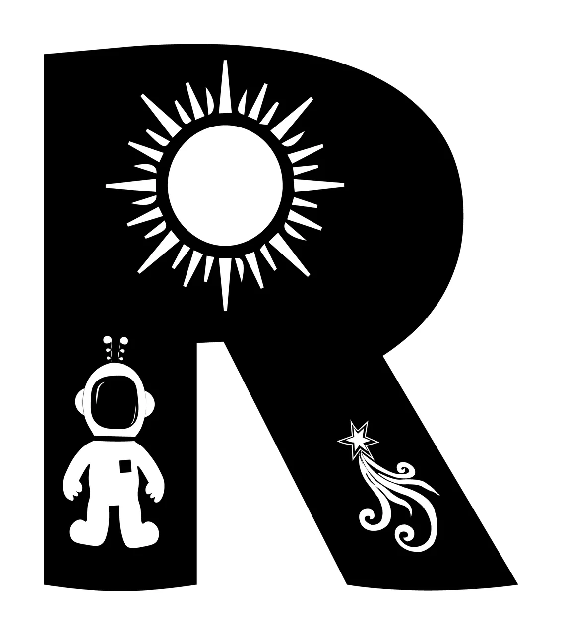 Space R Letter Astronaut And Sun