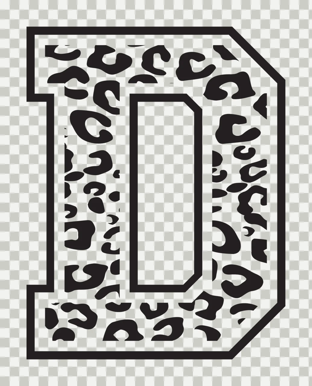 Black Varsity Half Font Leopard Character 22 print animal cheetah transparency and detail preview thumbnail