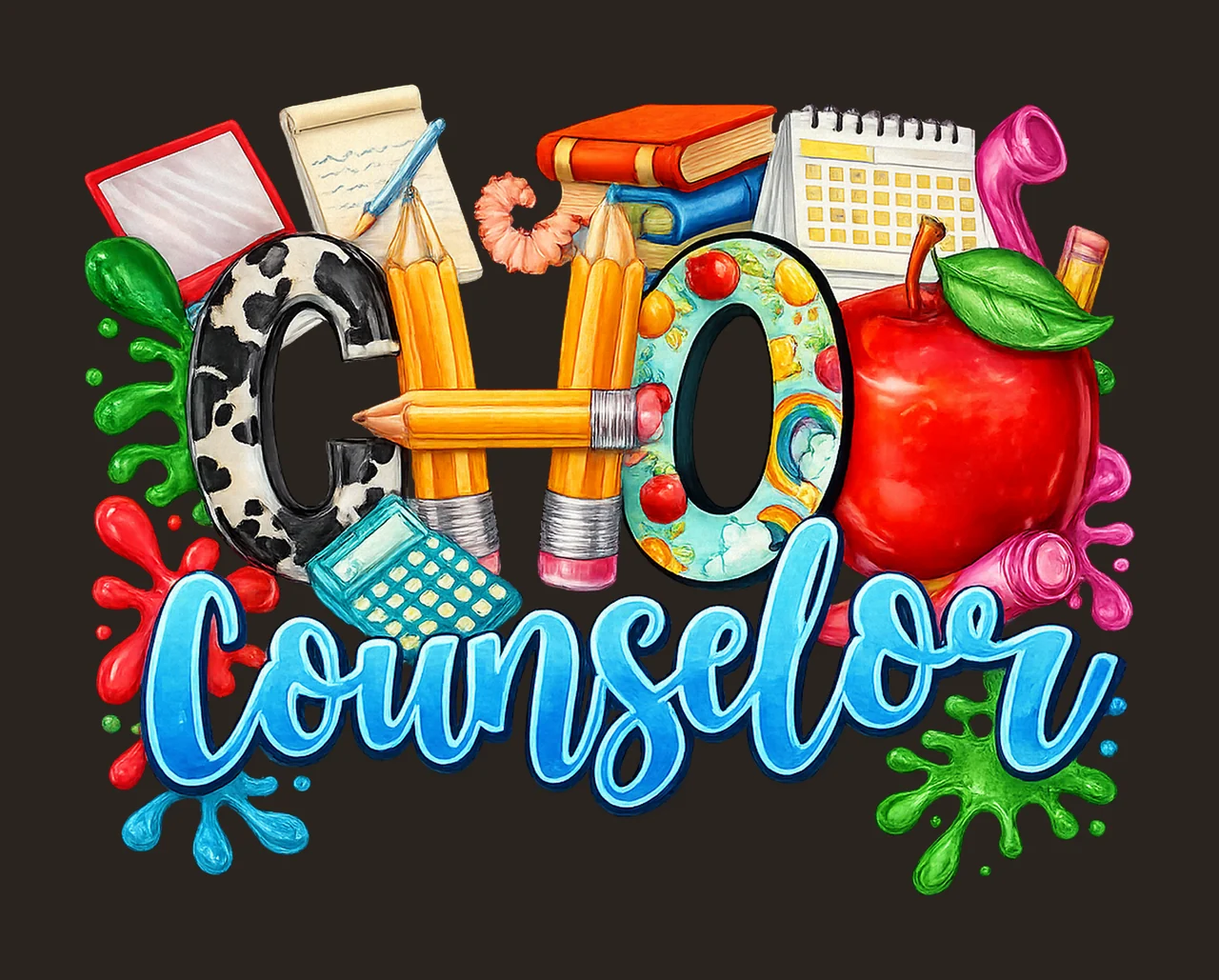 School Counselor Western Teacher Pencil Design Sublimation contrast preview thumbnail