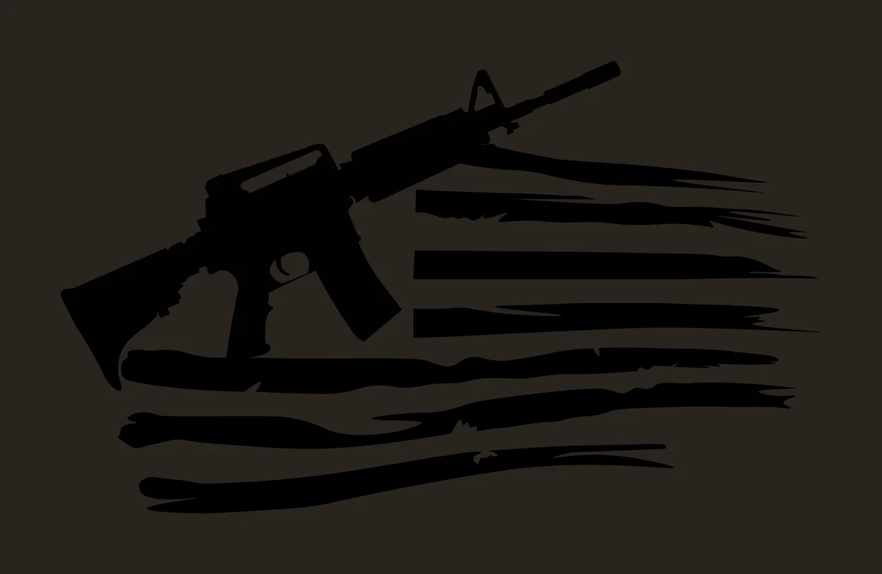 Flag Rifle Silhouette Over American Strips stripes black white contrast preview thumbnail