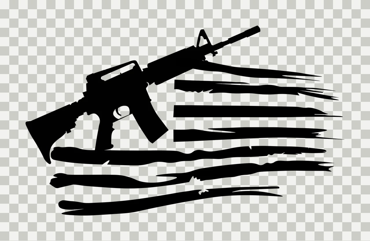 Flag Rifle Silhouette Over American Strips stripes black white transparency and detail preview thumbnail