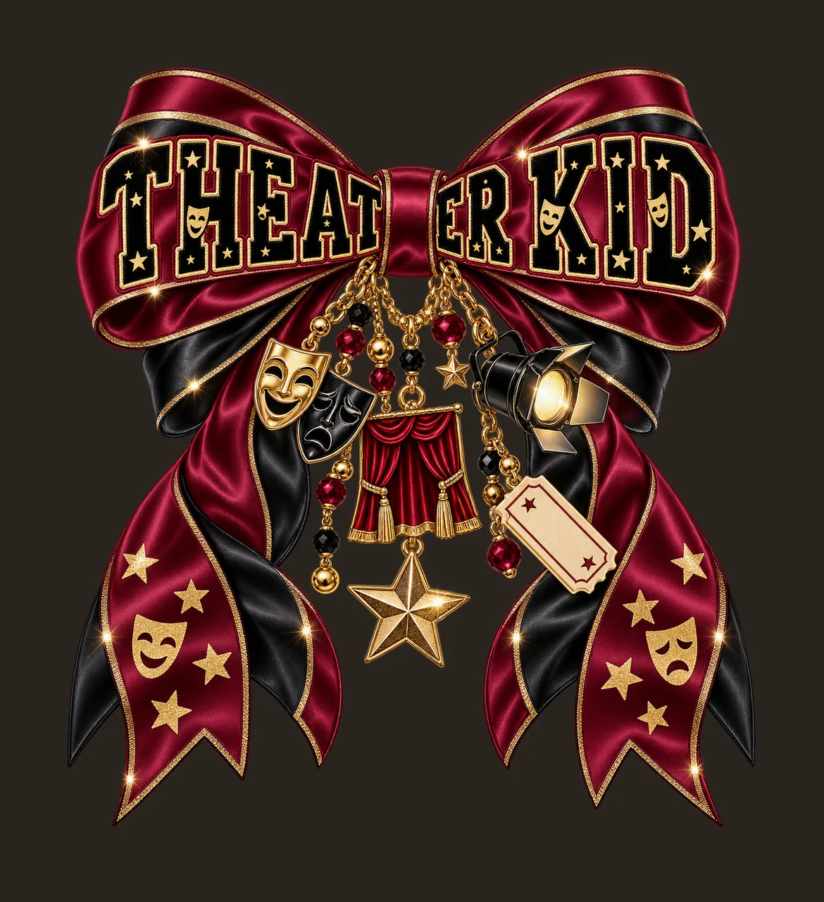 Theater Kid Bow Charm PNG, Coquette Ribbon Sublimation, Transparent Digital Download contrast preview thumbnail