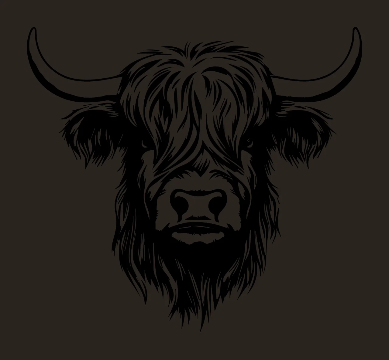 Highland Cow Head Line Art facing forward horns detailed black contrast preview thumbnail