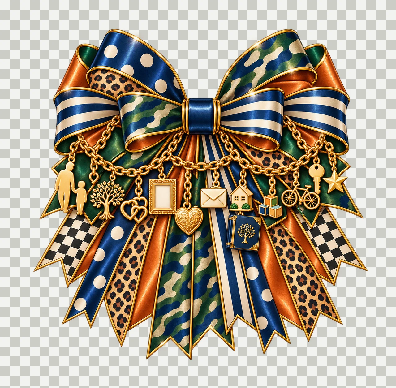 Grandson Bow Charm PNG, Gold Chain Charms, Transparent Sublimation Design, Digital Download transparency and detail preview thumbnail