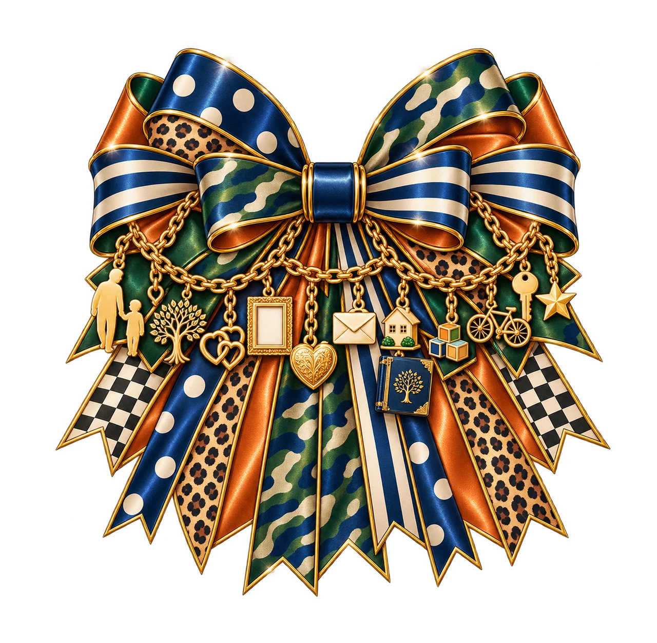 Grandson Bow Charm PNG, Gold Chain Charms, Transparent Sublimation Design, Digital Download