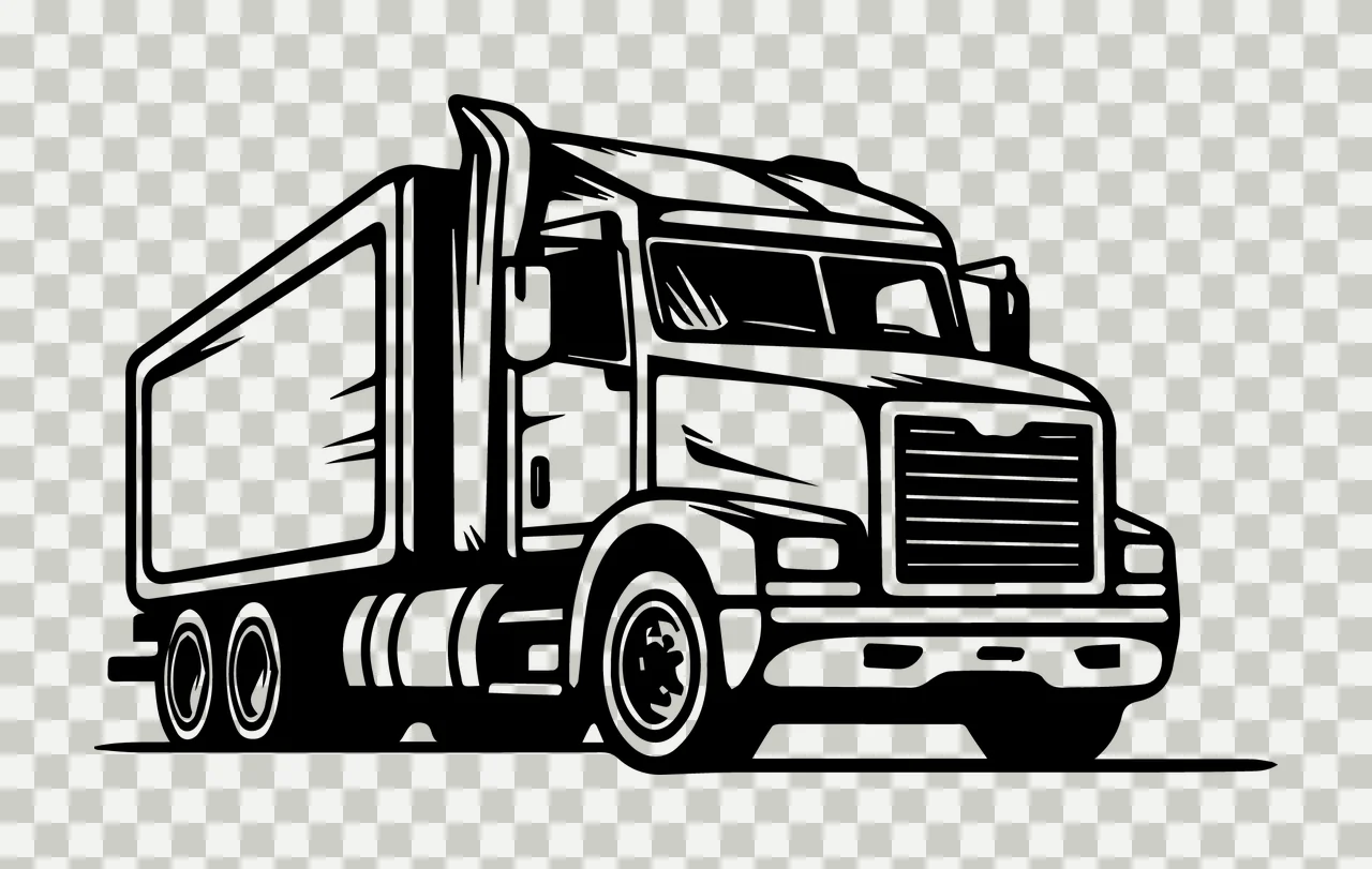 Semi Truck Profile Line Illustration stationary black transportation transparency and detail preview thumbnail