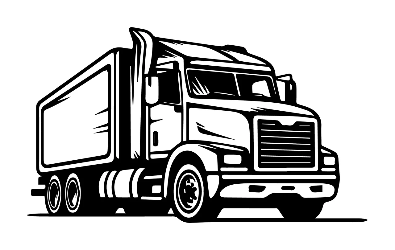 Semi Truck Profile Line Illustration stationary black transportation