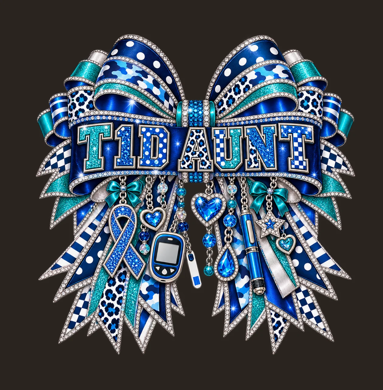 T1D Aunt Bow Charm PNG, Patterned Varsity Aunt Ribbon Clipart, Transparent Sublimation Digital Download contrast preview thumbnail