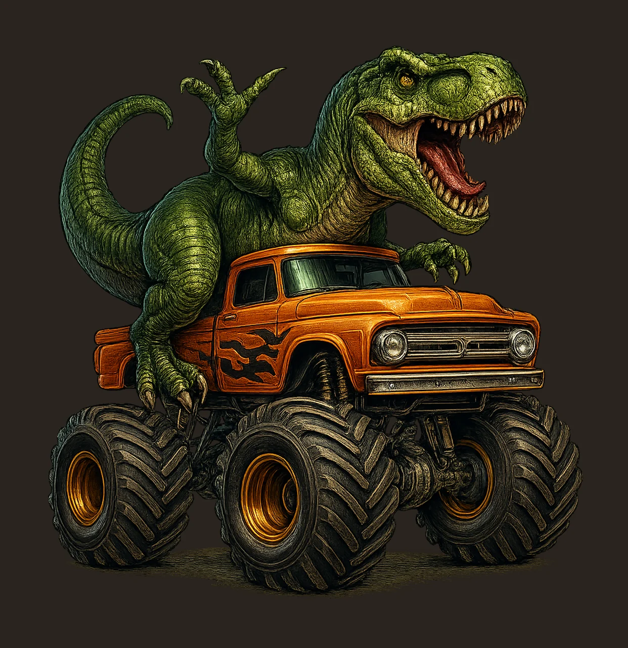 Trex Driving Monster Truck Dinosaur Sublimation Design contrast preview thumbnail