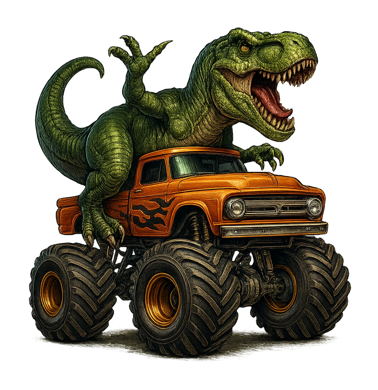 Trex Driving Monster Truck Dinosaur Sublimation Design