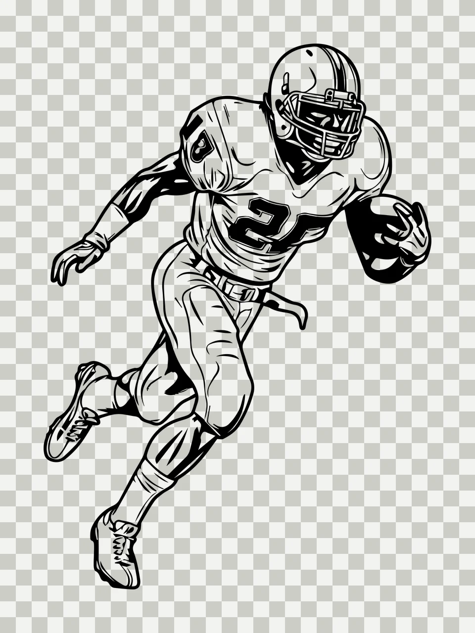 Football Player Running Line Drawing helmet jersey pants cleats transparency and detail preview thumbnail