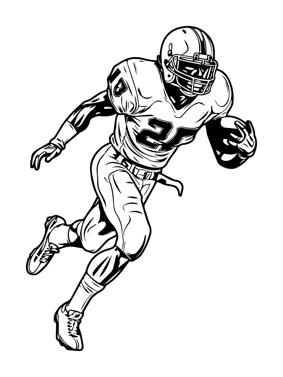 Football Player Running Line Drawing helmet jersey pants cleats