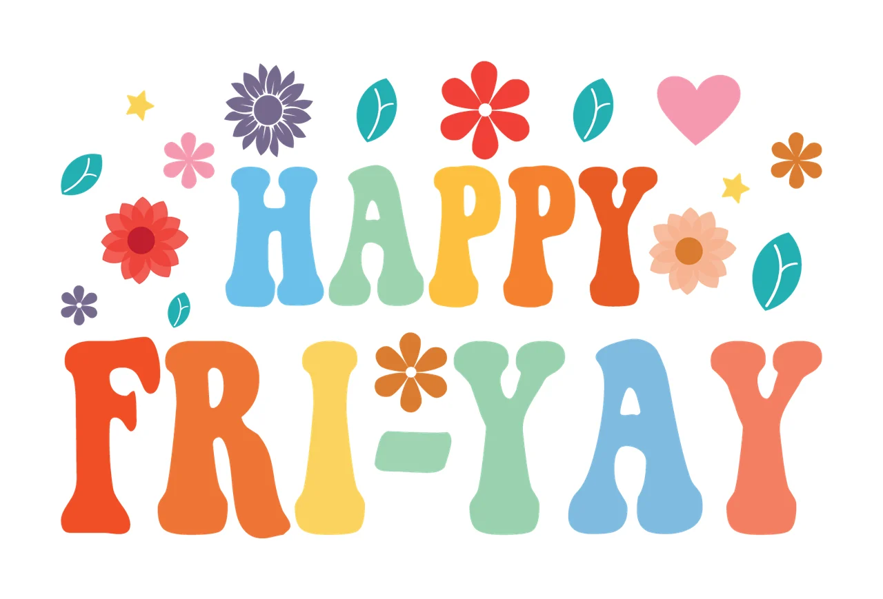 Happy Fri Yay Typography With Flowers And Heart