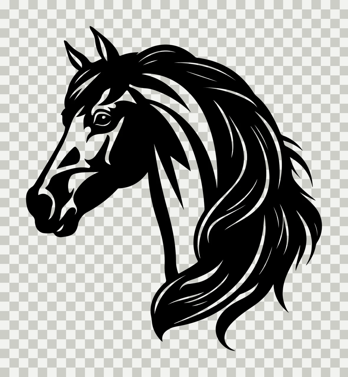 Horse Head Detailed Black Profile Icon mane animal 47 F16 transparency and detail preview thumbnail