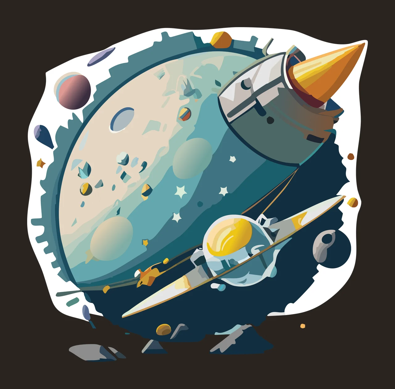 Stylized Rocket Ship In Smoke Cloud Emerging clouds rock fragments contrast preview thumbnail