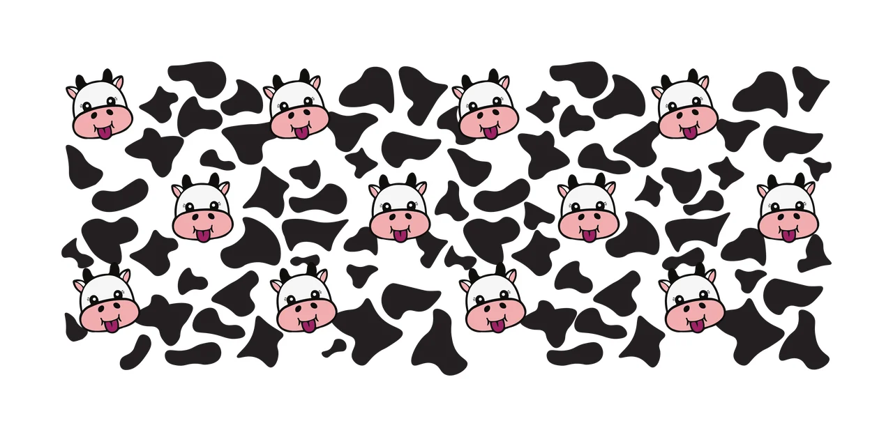 Cow Can Glass Wrap Spots Pattern With Animal head icons repeat