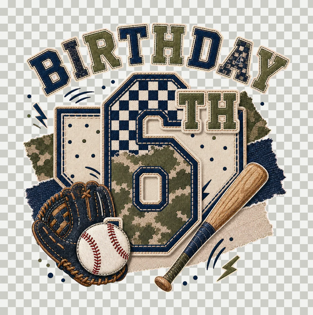 Star Camo Baseball Birthday age 06 transparency and detail preview thumbnail