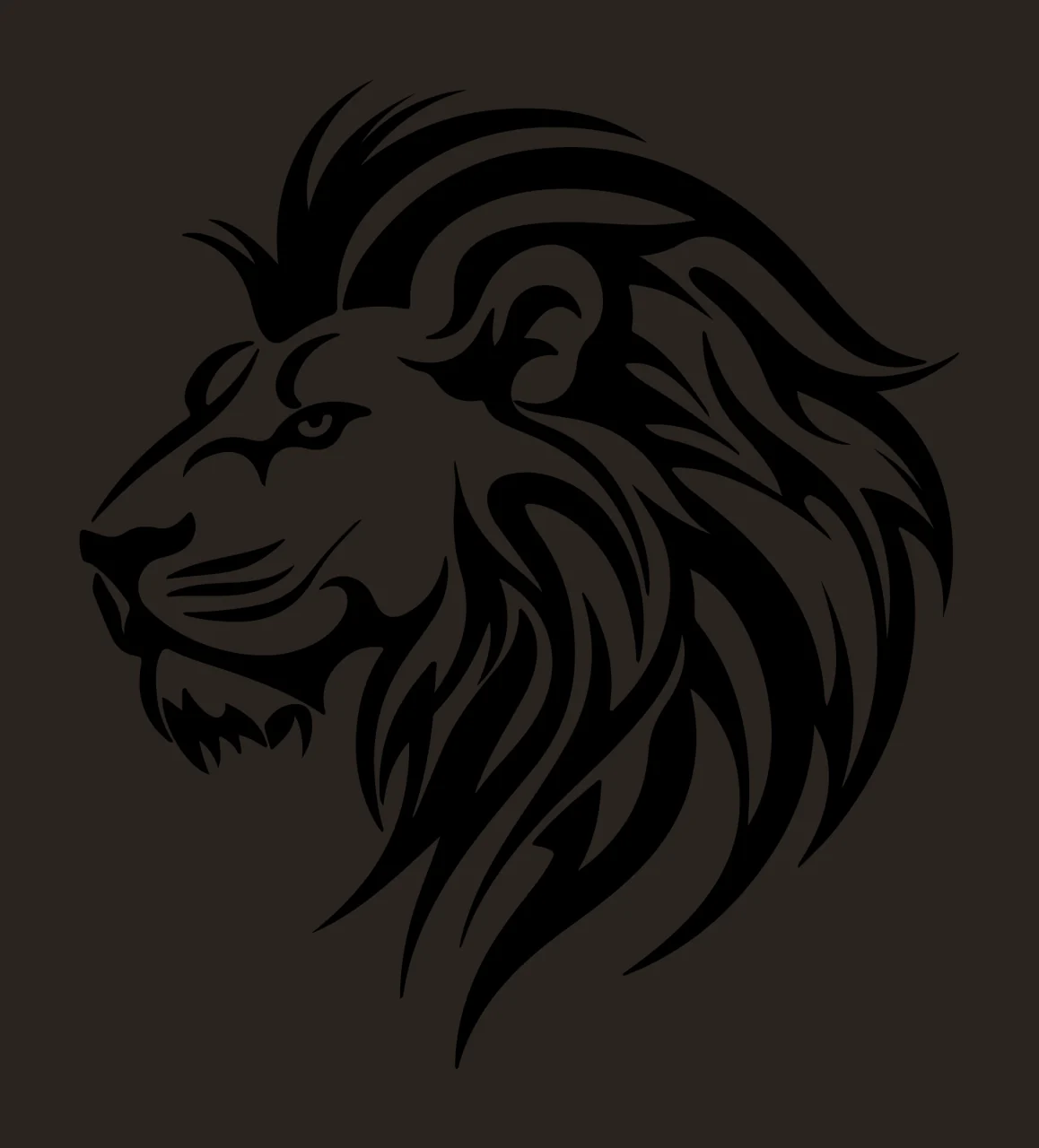 Lion Head Profile With Tribal Mane looking black white silhouette contrast preview thumbnail